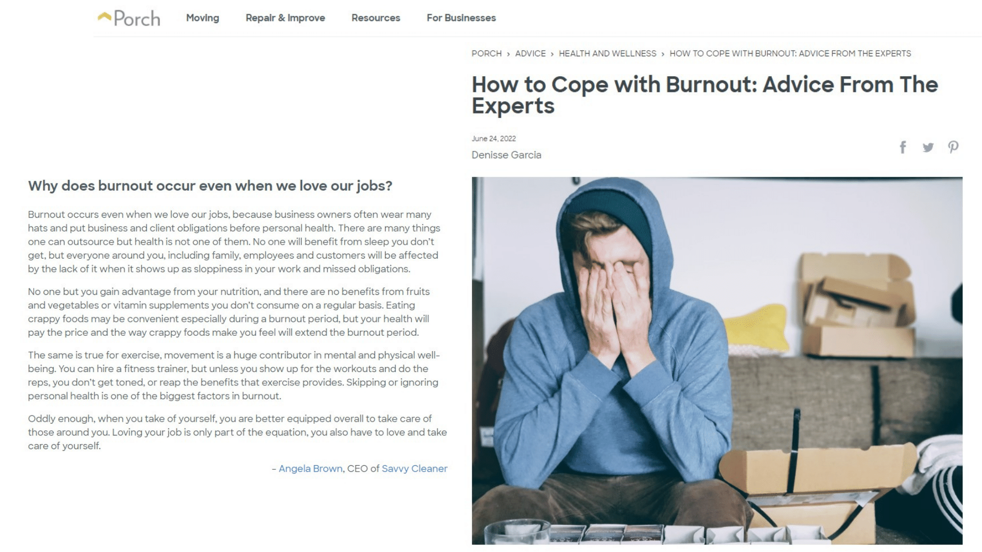 Porch Article on Burnout Angela Brown Collaboration