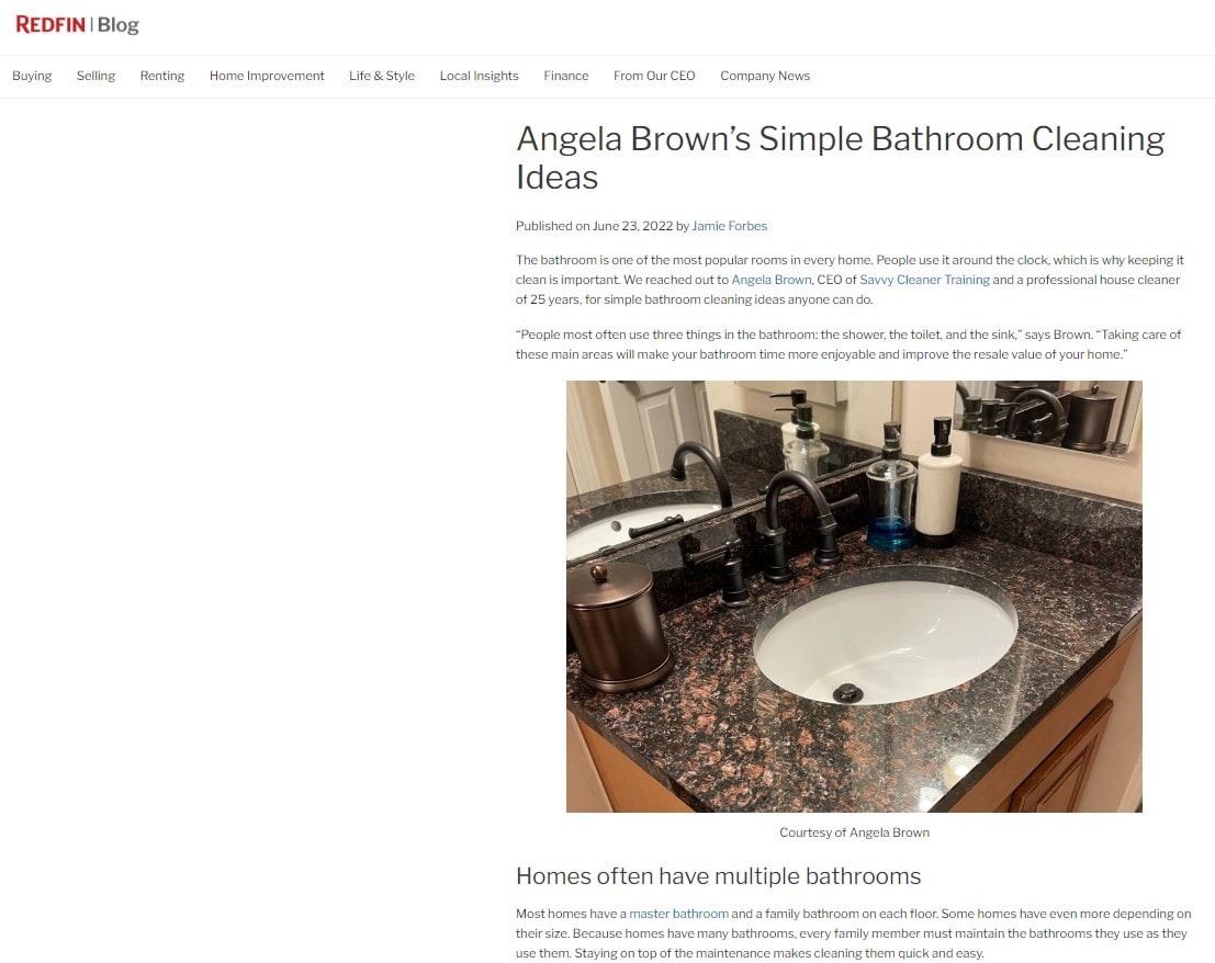 Redfin Writer Jamie Forbes Taps Angela Brown for Bathroom Cleaning Tips