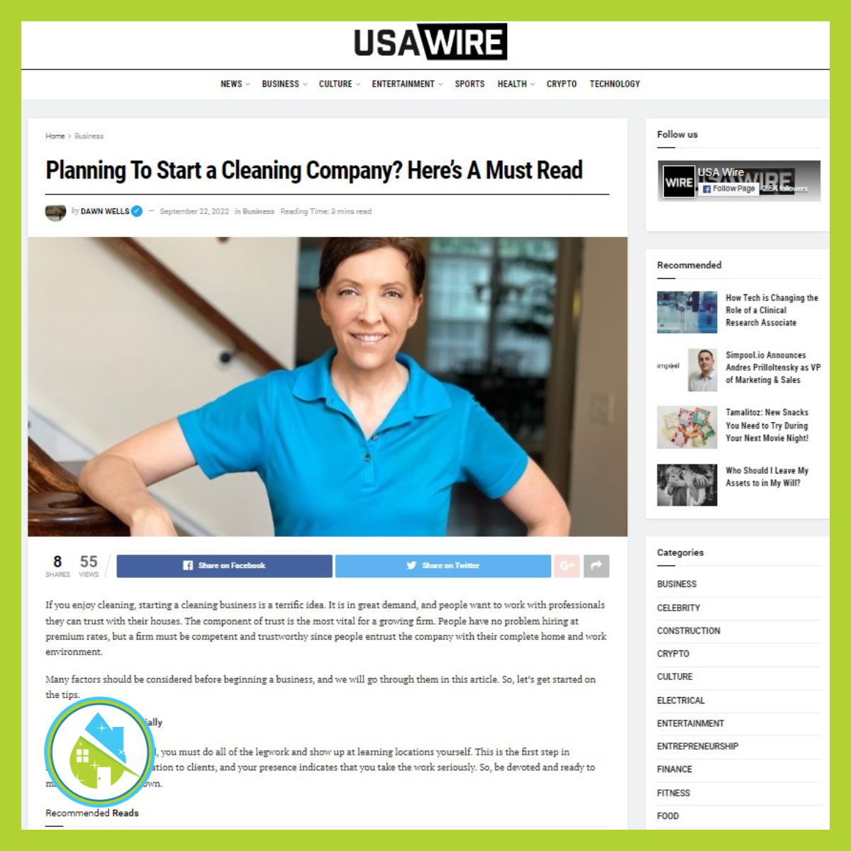 Angela Brown on Starting a Cleaning Company USAWire
