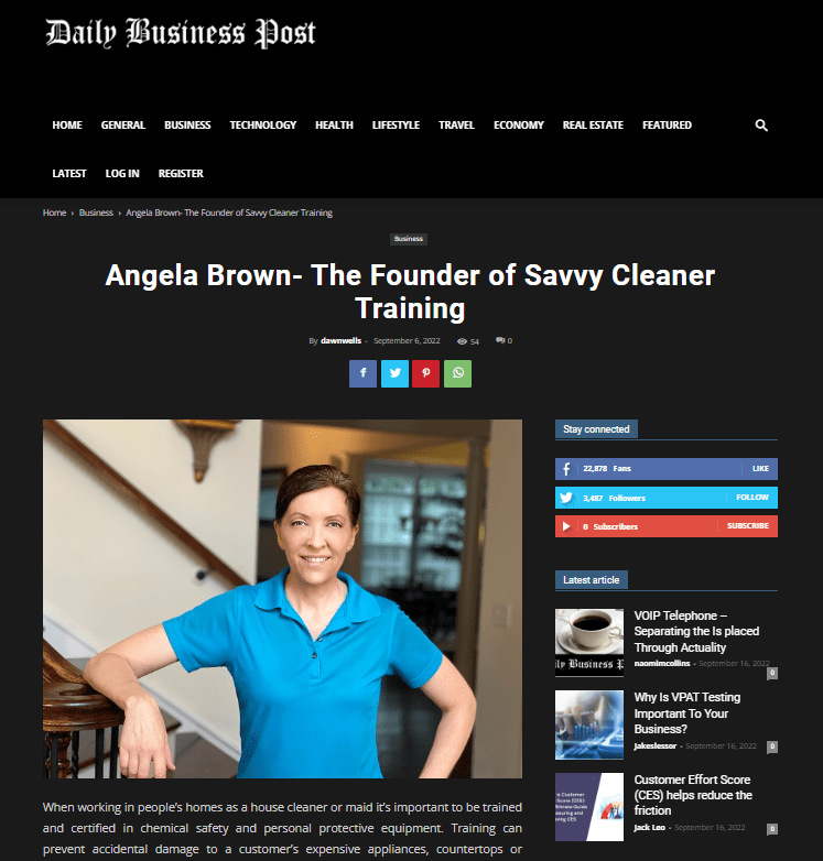 Daily Business Post with Angela Brown Founder of Savvy Cleaner Training