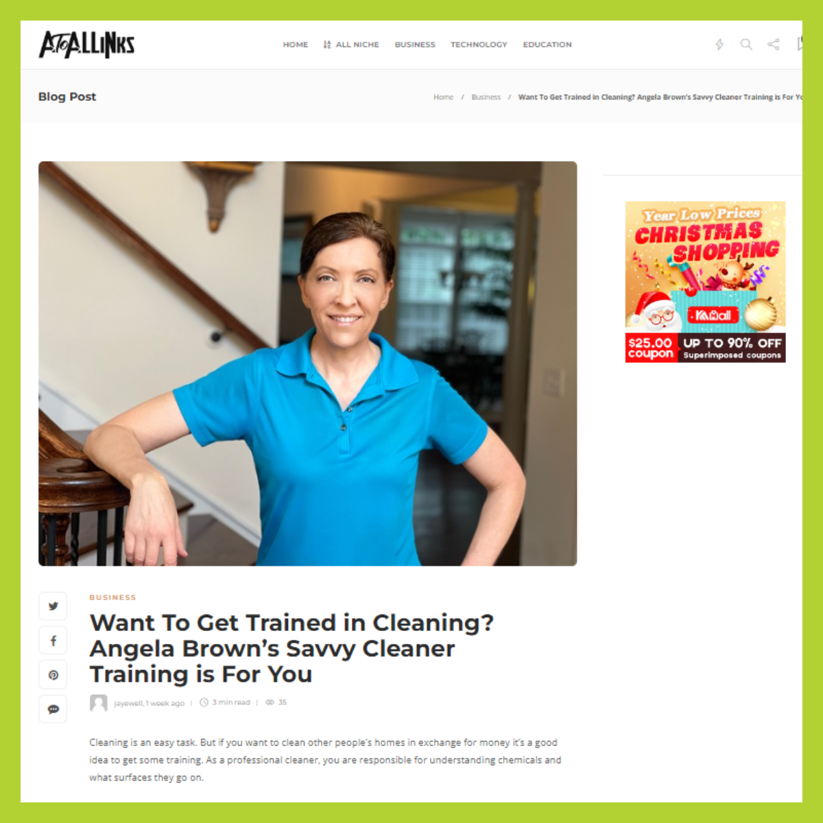 A to All Links features Angela Brown's Savvy Cleaner for Cleaning Training