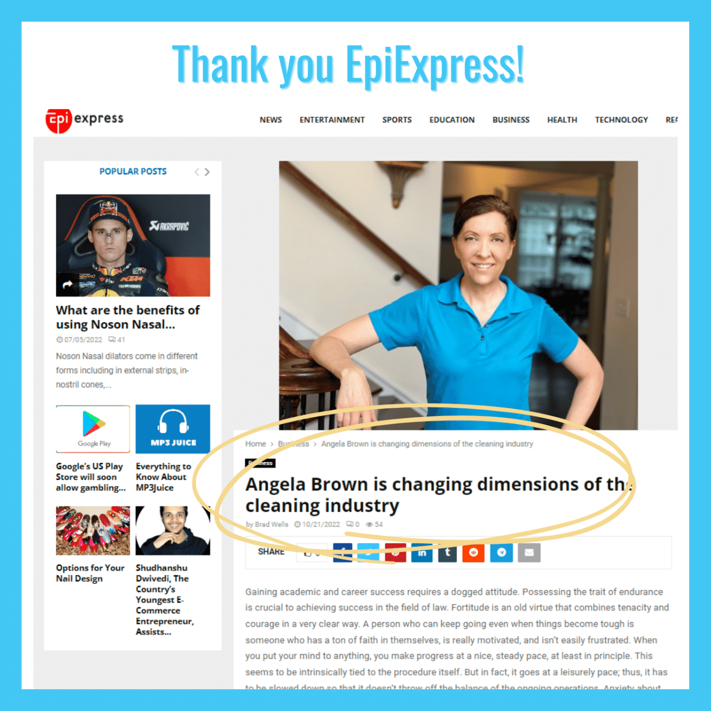 EpiExpress Angela Brown Changing Cleaning Industry